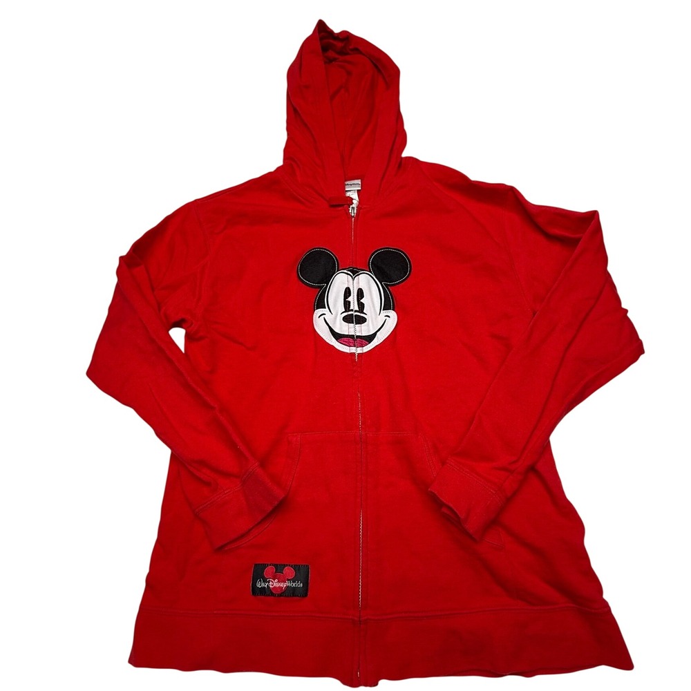 Walt Disney World Kids Mickey Mouse Zip Hoodie Red Applique Face Size L 10/12